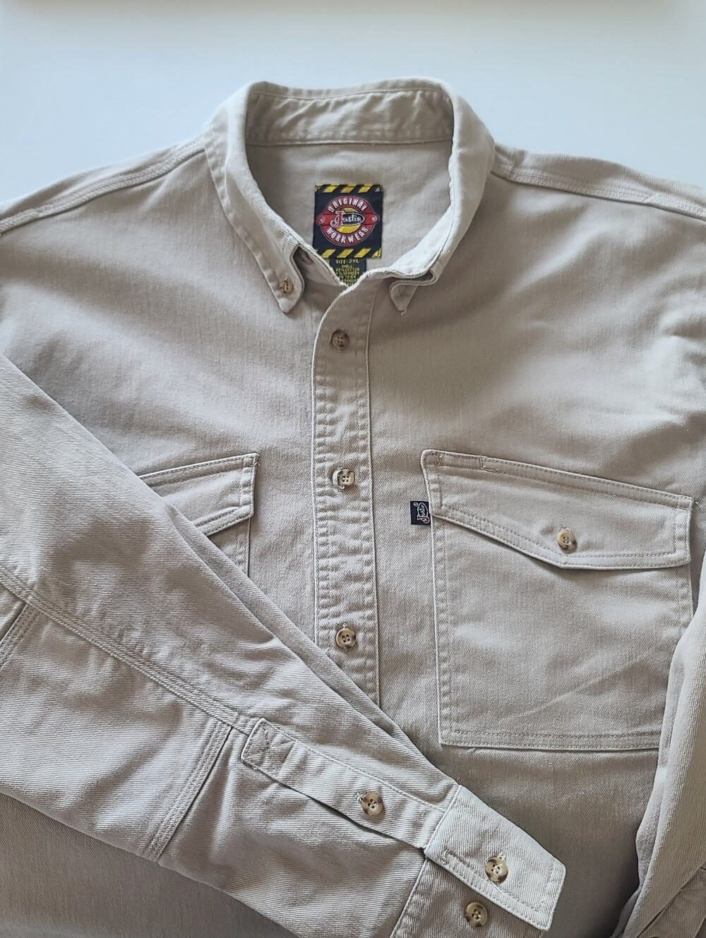 Justin Original Workwear Beige Long Sleeve Heavy Stretch Cotton Twill Men's 2XL